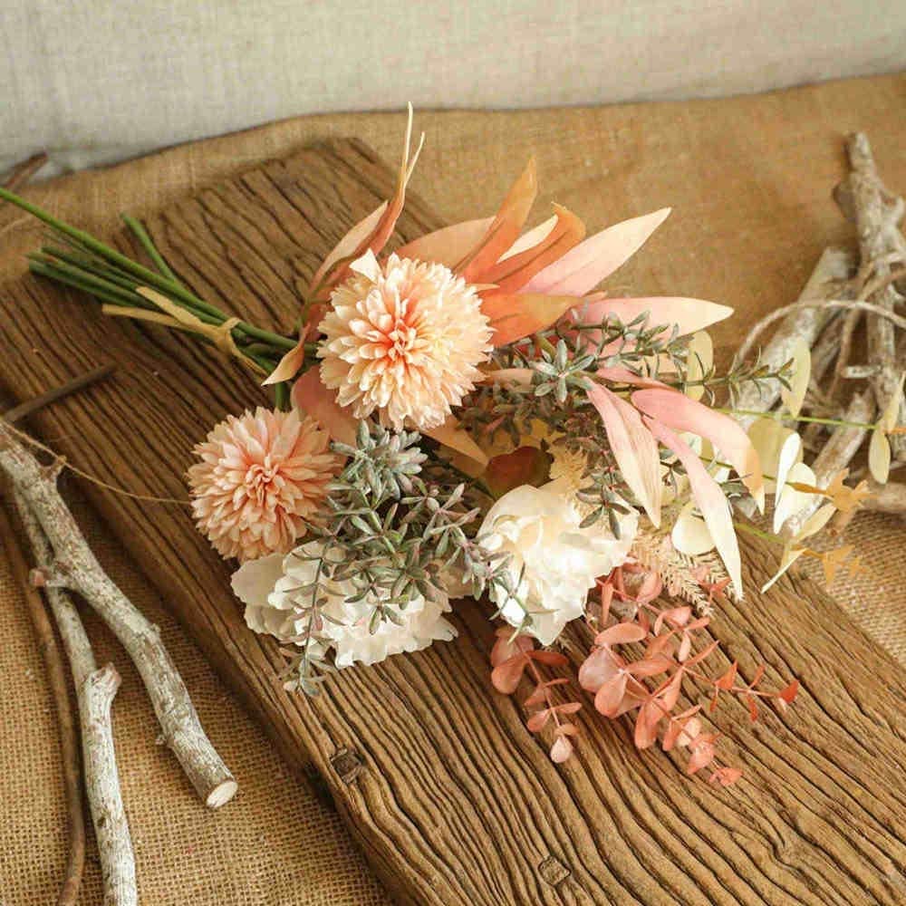 YELIKIT Kunstblumen Künstliche Pflanzen Blumen Deko Hortensien Seide Blumenarrangements für Zuhause Blumenstrauß Hochzeit Garten Festival Dekor (Champagner)