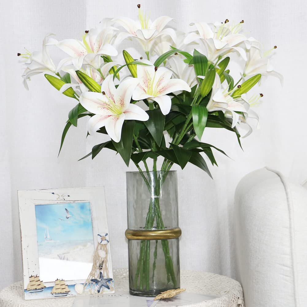 Olrla 60cm lang Künstliche Lilien 4 Stiele, Gesamt 8 Blütenköpfe 4 Knospen 3D künstliche Tigerlilie, Blumen für Hochzeit, Zuhause, Hotel, Büro, Dekoration (Farbverlauf, Champagnerfarben)