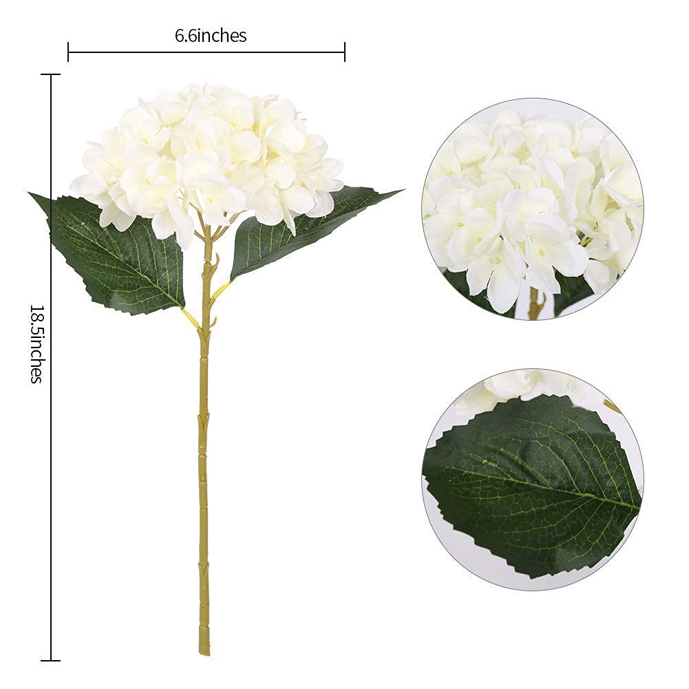 Kisflower 6Pcs Seiden Hortensie Künstliche Blumen Realistische Hortensie Blumen Bouquet für Hochzeiten Party Büro Home Decor (Weiß)