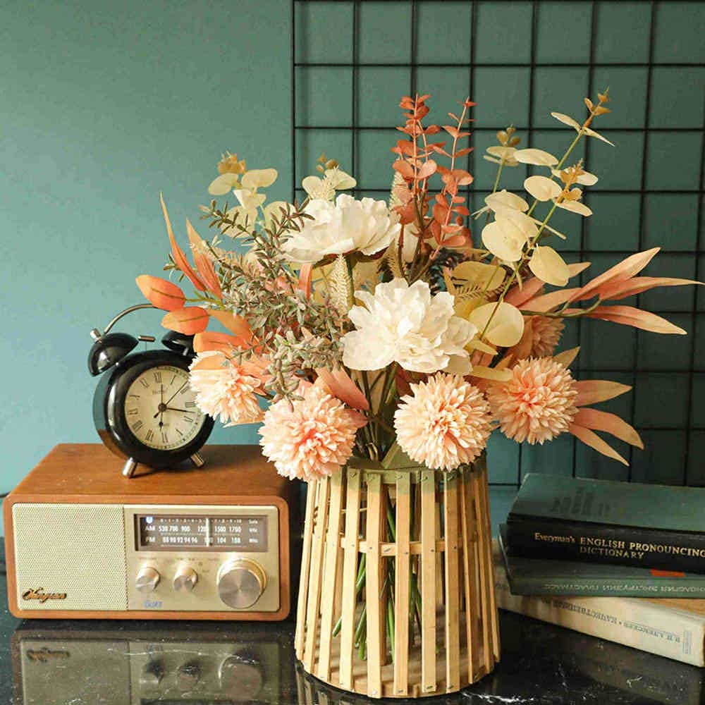 YELIKIT Kunstblumen Künstliche Pflanzen Blumen Deko Hortensien Seide Blumenarrangements für Zuhause Blumenstrauß Hochzeit Garten Festival Dekor (Champagner)