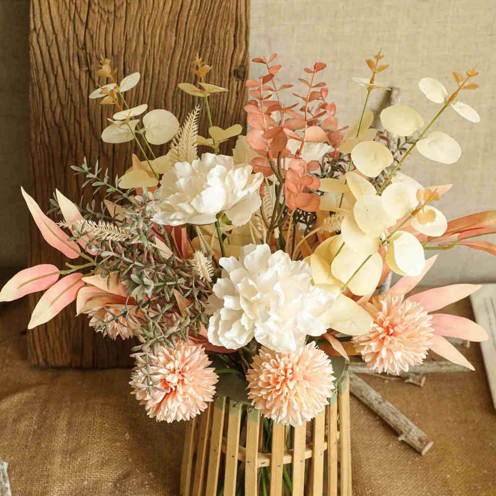 YELIKIT Kunstblumen Künstliche Pflanzen Blumen Deko Hortensien Seide Blumenarrangements für Zuhause Blumenstrauß Hochzeit Garten Festival Dekor (Champagner)