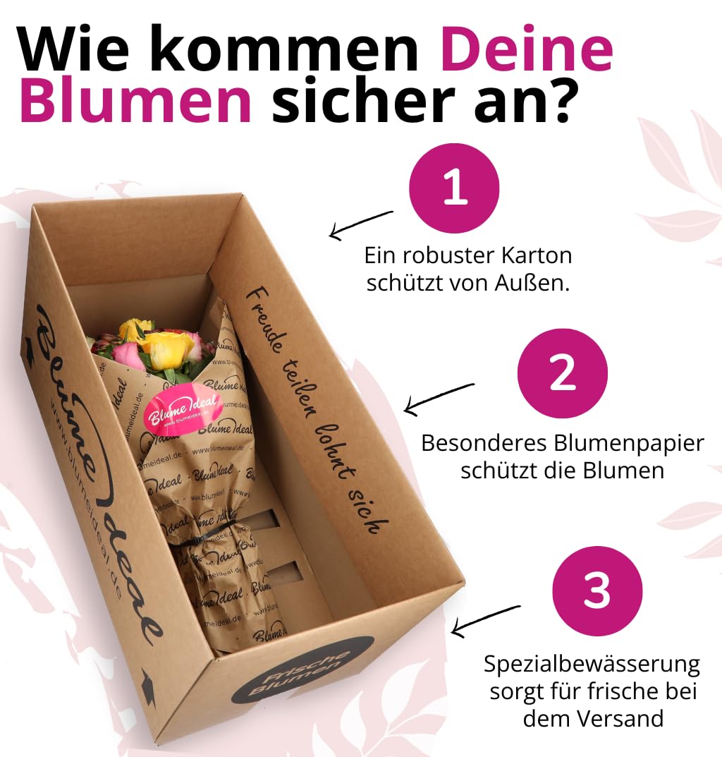 Blumenstrauß "Liebeszauber", Rosaroter Rosenstrauß, Rosen, Waxflowers und Johanniskraut, 7-Tage-Frischegarantie, Qualität vom Floristen, handgebunden, perfekte Geschenkidee