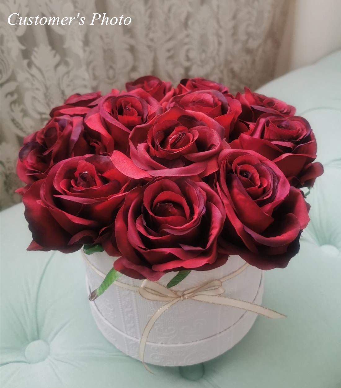 Tifuly 12 PCS Künstliche Rosen, 19,68 '' Single Long Stem Fake Rose Seide Braut Hochzeitsstrauß Realistische Blume für Hausgarten Party Hotel Büro Dekor (Blüten Rosen,Burgund)