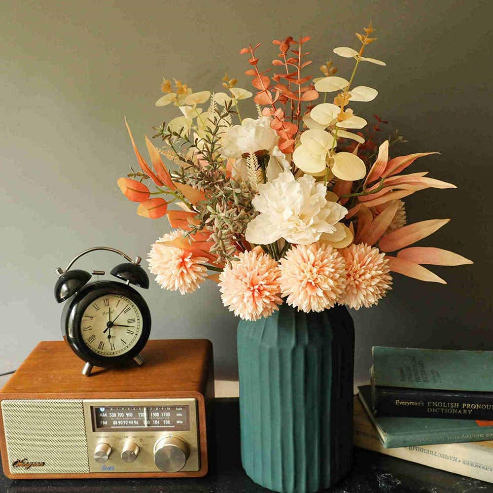 YELIKIT Kunstblumen Künstliche Pflanzen Blumen Deko Hortensien Seide Blumenarrangements für Zuhause Blumenstrauß Hochzeit Garten Festival Dekor (Champagner)