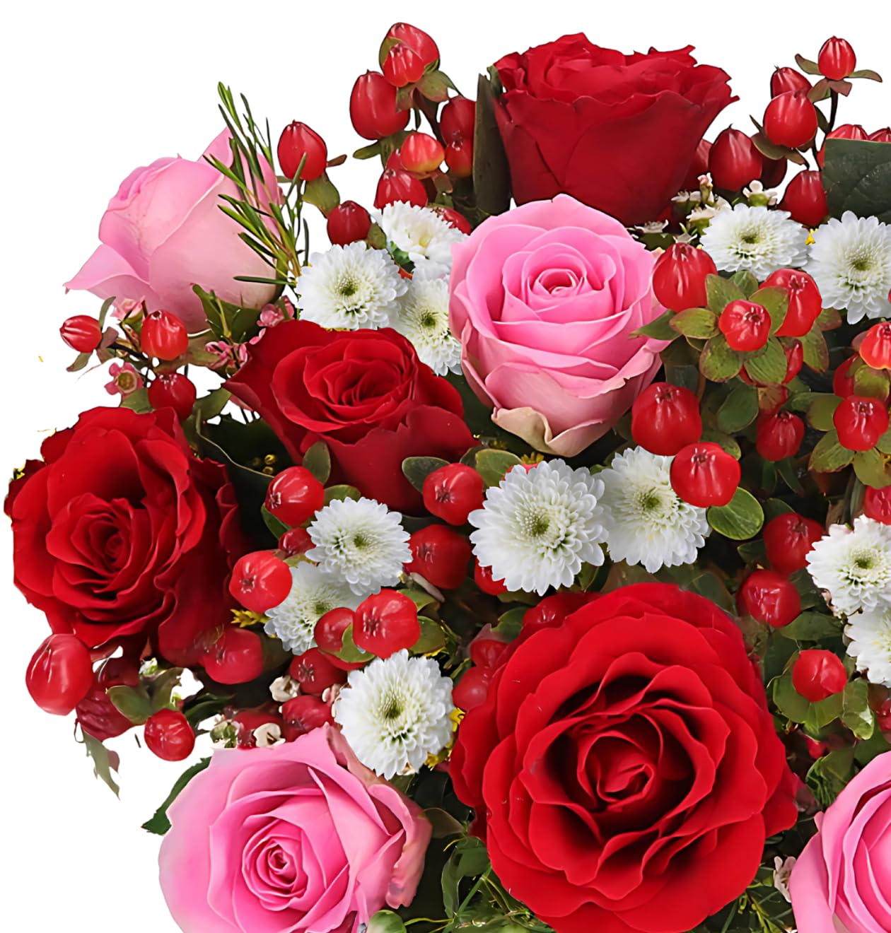 Blumenstrauß "Liebeszauber", Rosaroter Rosenstrauß, Rosen, Waxflowers und Johanniskraut, 7-Tage-Frischegarantie, Qualität vom Floristen, handgebunden, perfekte Geschenkidee