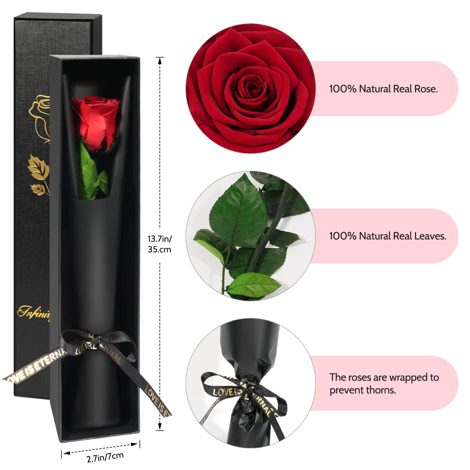 Yamonic Ewige Rose Geschenke für Frauen,Infinity Rose mit Stiel Valentinstagsgeschenk für Sie, Echte Rose in Geschenkbox Geburtstagsgeschenk Frauen,Konservierte Blumen Geschenk Valentinstag,Rote Rose