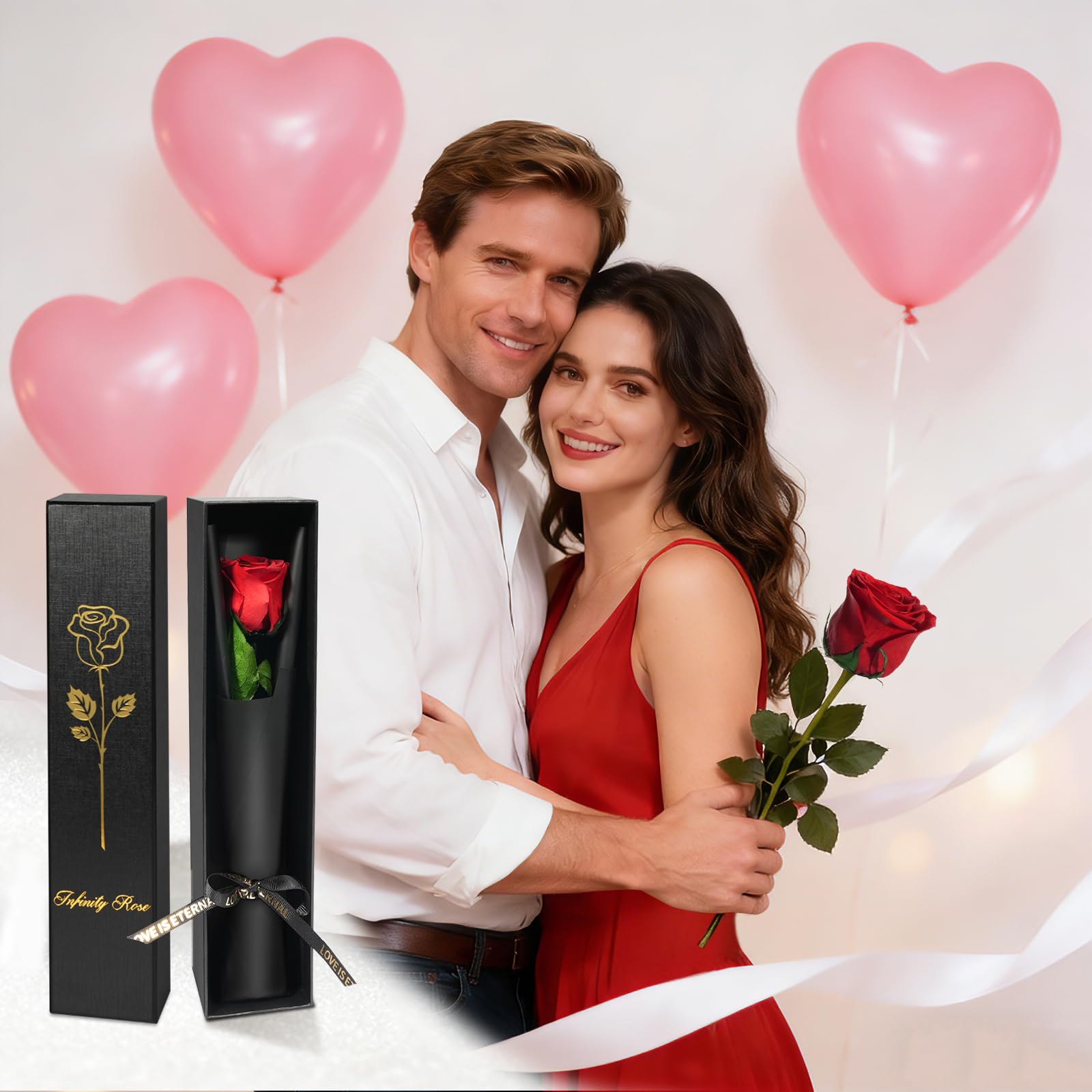Yamonic Ewige Rose Geschenke für Frauen,Infinity Rose mit Stiel Valentinstagsgeschenk für Sie, Echte Rose in Geschenkbox Geburtstagsgeschenk Frauen,Konservierte Blumen Geschenk Valentinstag,Rote Rose