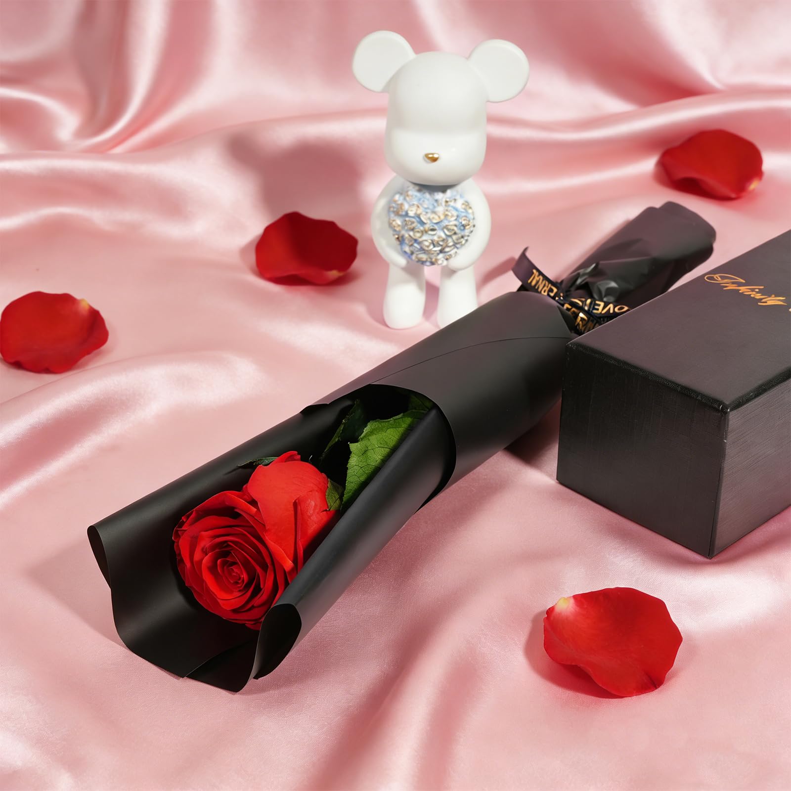 Yamonic Ewige Rose Geschenke für Frauen,Infinity Rose mit Stiel Valentinstagsgeschenk für Sie, Echte Rose in Geschenkbox Geburtstagsgeschenk Frauen,Konservierte Blumen Geschenk Valentinstag,Rote Rose