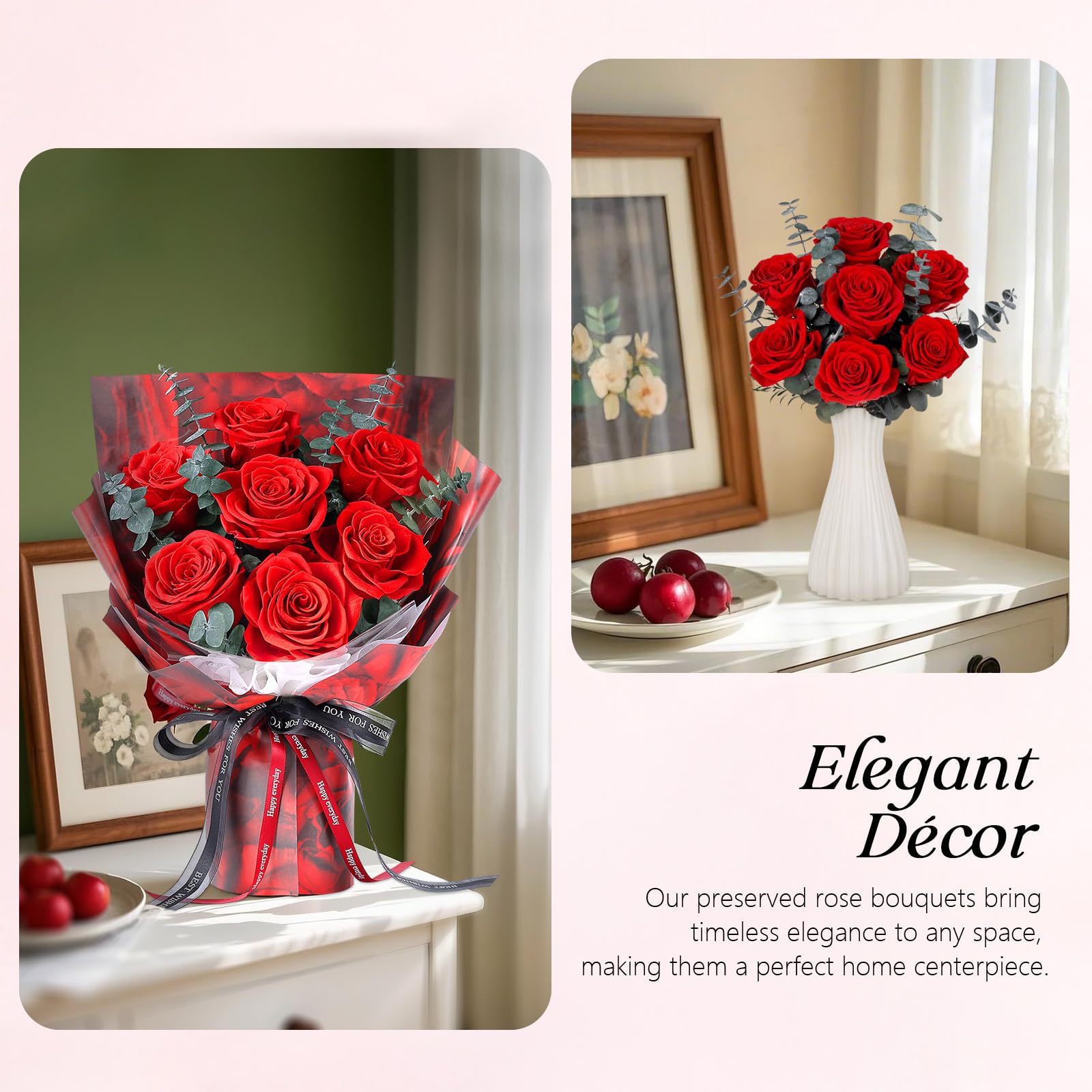 7 Rosenstrauß mit Vase, ewiger Blumenstrauß, echte konservierte rote Rosen, Jubiläums- & Geburtstagsgeschenk, Valentinstag Geschenke für sie, Geschenke für Frauen, Freundin, Ehefrau, Mama, Oma(Rot)