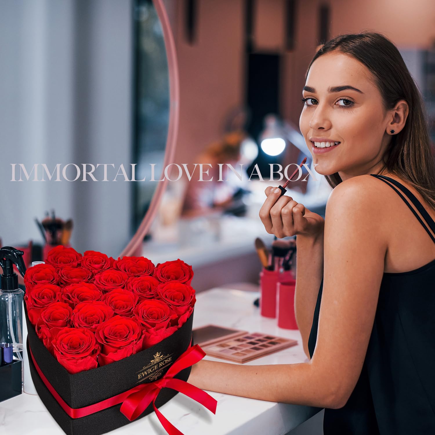 QHHENTOO 17 Infinity Rosen, Ewige Rot Rose Geschenke für Frauen, Konservierte Rose in Herzbox für Frauen Mutter zum Geburtstag Jahrestag Valentinstag Muttertag Weihnachten Hochzeitstag Rosenbox