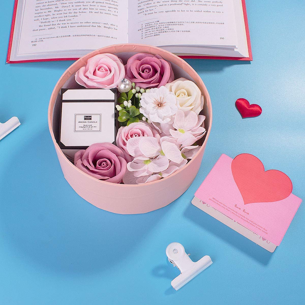 ANBET Frauen Seife Künstliche Blumen Rosen Runde Box mit Duftkerzen Aromatherapie Bad Geschenk Muttertag Weihnachten Jubiläum Valentinstag Lehrertag Geburtstag Jahrestag Geschenk für Sie
