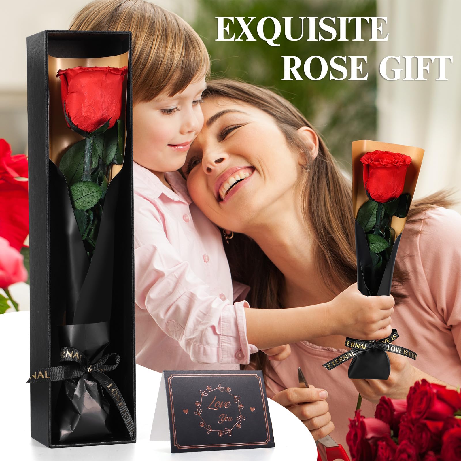 Touloube Ewige Infinity Rosen Geschenk zum Valentinstag für Sie, Rot Rose Blumen Geschenke für Frauen, für Mama Freundin Ehefrau Freundinnen, Eternal Rose Geburtstagsgeschenk Jahrestag Geschenk Frau