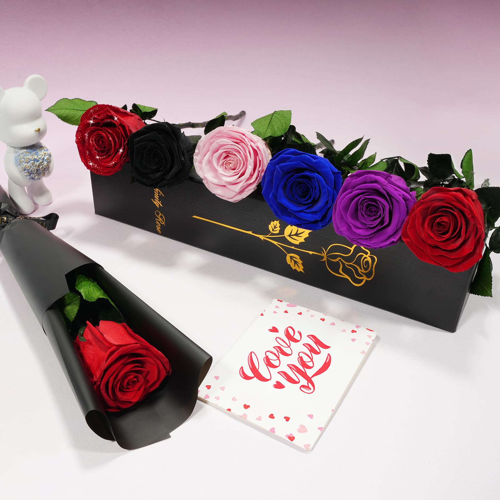 Yamonic Ewige Rose Geschenke für Frauen,Infinity Rose mit Stiel Valentinstagsgeschenk für Sie, Echte Rose in Geschenkbox Geburtstagsgeschenk Frauen,Konservierte Blumen Geschenk Valentinstag,Rote Rose