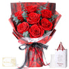 7 Rosenstrauß mit Vase, ewiger Blumenstrauß, echte konservierte rote Rosen, Jubiläums- & Geburtstagsgeschenk, Valentinstag Geschenke für sie, Geschenke für Frauen, Freundin, Ehefrau, Mama, Oma(Rot)