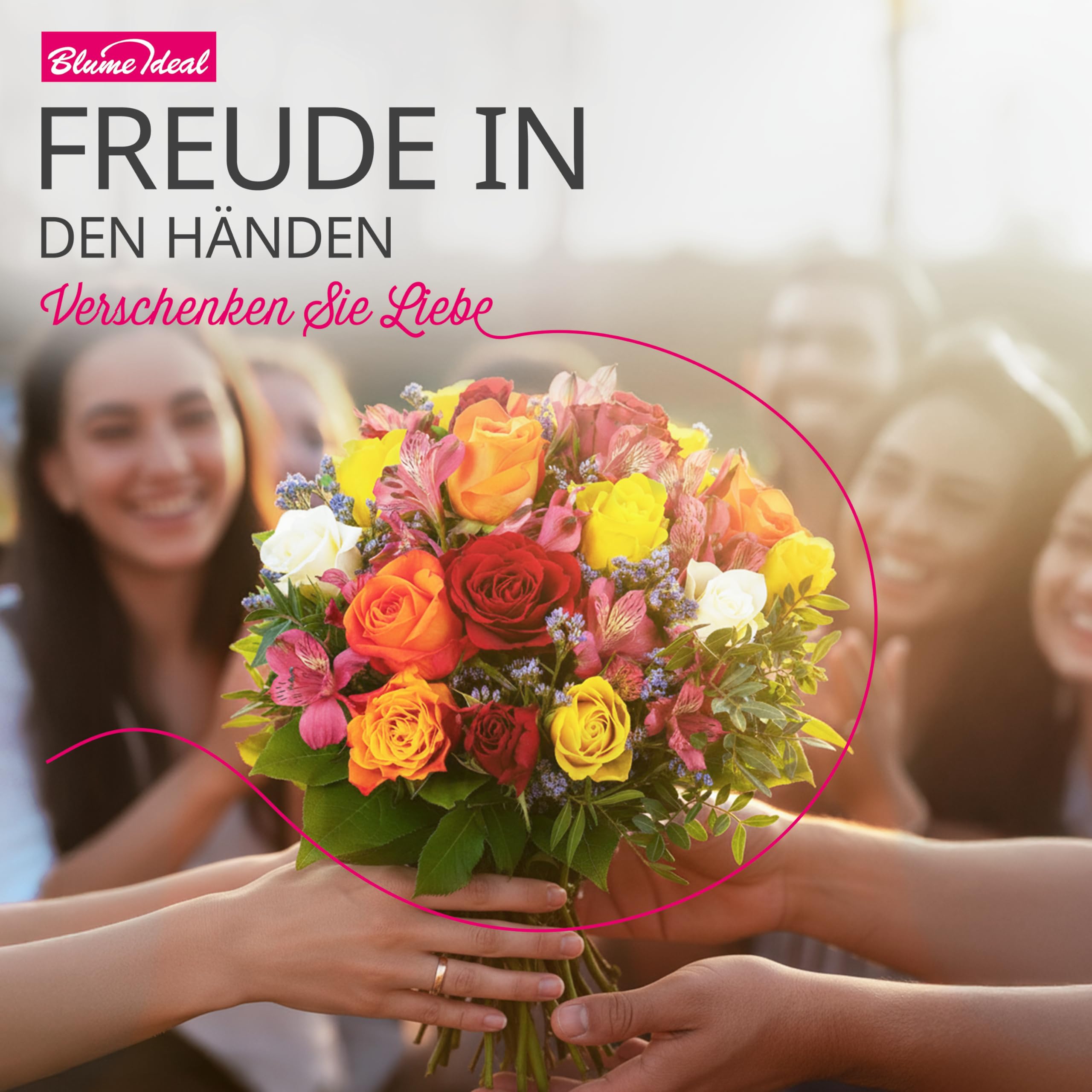 Blumenstrauß Farbtraum, Bunter mit Rosen, Inkalilien und Statice, 7-Tage-Frischegarantie, Qualität vom Floristen, handgebunden, perfekte Geschenkidee