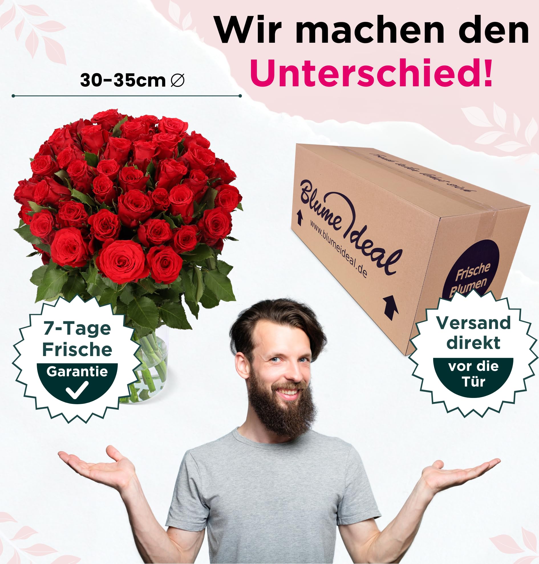 Blumenstrauß "Liebeszauber", Rosaroter Rosenstrauß, Rosen, Waxflowers und Johanniskraut, 7-Tage-Frischegarantie, Qualität vom Floristen, handgebunden, perfekte Geschenkidee